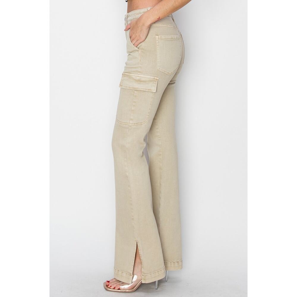 RISEN High Rise Side Slit Cargo Bootcut Jeans - RDP5649 Stone - Size 0/24 - Picture 3 of 7